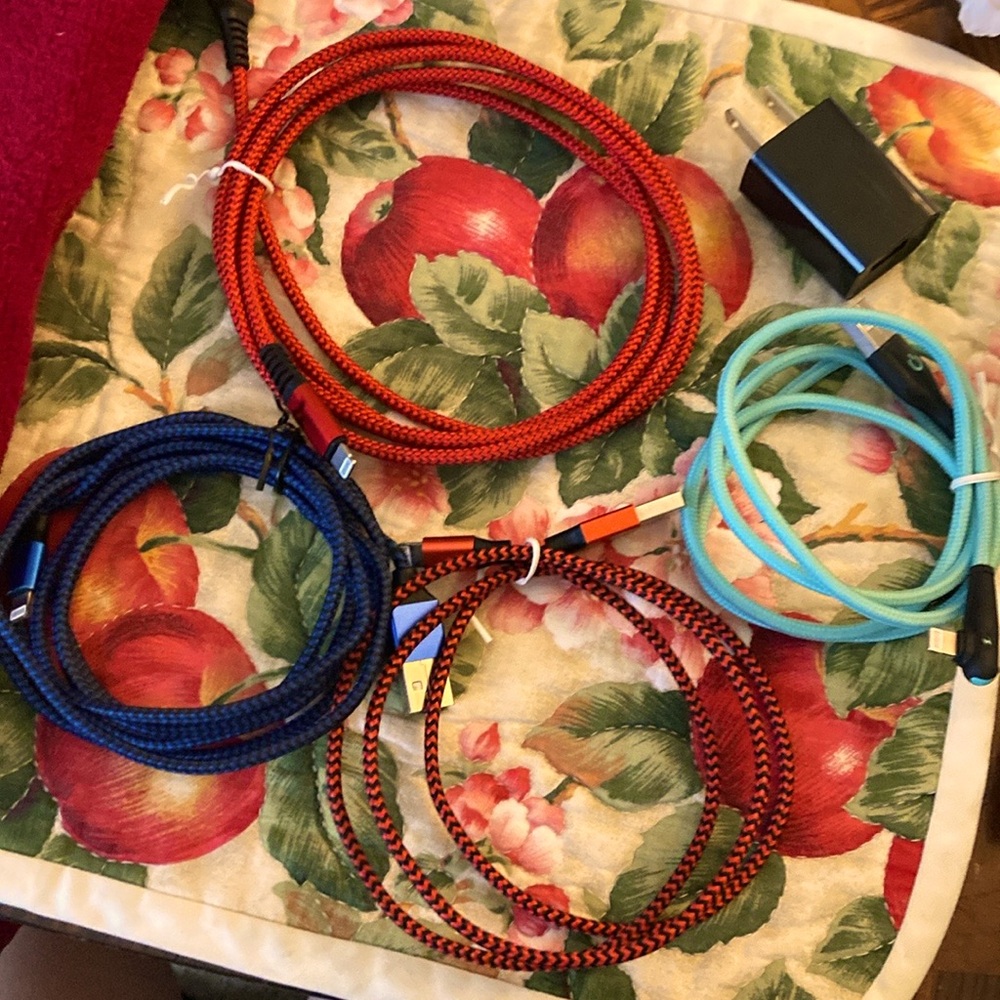 📱NOT TESTED 5pc Lot Bundle -Lightening Braided Charging Cable USB Adapter Apple